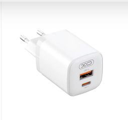 XO Φορτιστής 2 Θυρες USB-A & Type C , γρηγορης φορτισης 30watt, χωρίς Καλώδιο Λευκός (XO-L96)