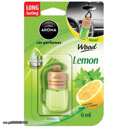 Αρωματικό αυτοκινήτου κρεμαστό μπουκαλάκι με ξύλινο καπάκι Aroma 6ml με άρωμα Lemon S48189