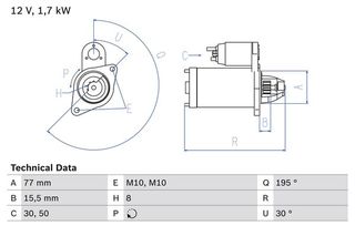 Μίζα  HYUNDAI ACCENT III, ELANTRA IV, ELANTRA V, GETZ, I10 I, I20 I, I30, IX20, MATRIX; KIA CARENS III, CEE'D, CERATO I, PICANTO I, PRO CEE'D, RIO II, RIO III 1.1D-1.6D 12.04-