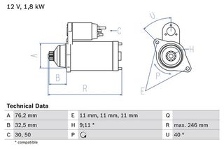 Μίζα MERCEDES V (638/2); AUDI A3; FORD GALAXY I, GALAXY MK I; SEAT ALHAMBRA, CORDOBA, CORDOBA VARIO, IBIZA II, INCA, LEON, TOLEDO I, TOLEDO II 1.7D-2.9 05.89-03.10