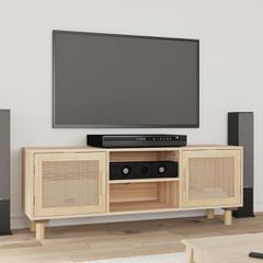Έπιπλο Τηλεόρασης Καφέ 105x30x40 εκ Μασίφ Πεύκο & Φυσικό Ρατάν 345617