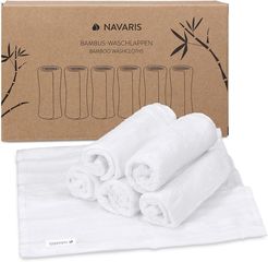 Navaris Bamboo Wash Cloths - Σετ με 6 Πετσέτες Προσώπου / Λαβέτες από Μπαμπού - 25 x 25 cm - White (48734.02.06) 48734.02.06