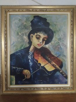 Σπάνιος συλλεκτικός πίνακας με θέμα "κορίτσι που παίζει βιολί" (διαστάσεις: 67Χ77 cm)