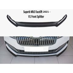 Skoda Superb mk3 2021+ πλαστικό έτοιμο βαμμένο μαύρο μπροστά σπόιλερ άριστης ποιότητας και εφαρμογής