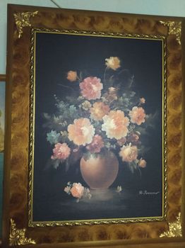 Πίνακας "Βάζο με λουλούδια σε μαύρο φόντο" (διαστάσεις: 71Χ91,5 cm)