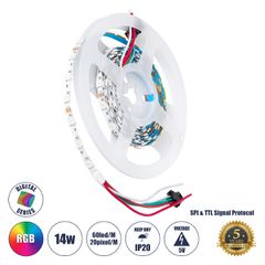 GLOBOSTAR® DIGIPRO 90606 Ψηφιακή Pixel Addressable Ταινία LED 14.4W/m 1152lm/m 120° DC 5V IP20 60 x SMD 5050 Chip/m 20 x Pixel/m Πολύχρωμο RGB Dimmable SPI/TTL Protocol IC WS2812/SK6812 - Μ2000 x Π6 x