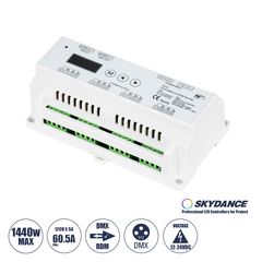 GloboStar® 71449 D12 SKYDANCE DC DMX & RDM Dimmer Din Rail Ράγας High Speed Controller / Decoder / Master 12 Καναλιών DC 12-24V 12 x 5A 120W - Max 60.5A 1440W - IP20 Μ15.5 x Π9 x Υ6cm - 5 Years Warran