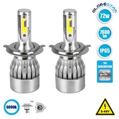 GloboStar® 82002 H4 C6 Line KIT Βασικού Φωτισμού Αυτοκινήτου & Φορτηγού 1st Generation Can-Bus Series LED CREE CXB COB 72W 7600lm DC 8-48V Αδιάβροχο IP65 Ψυχρό Λευκό 6000K 82002 - 82002