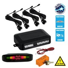 GloboStar® 86001 Σύστημα Παρκαρίσματος Parktronic DC 12V με 4 Μαύρους Αισθητήρες - Οθόνη LED Indicator και Ηχείο (Buzzer) - 86001