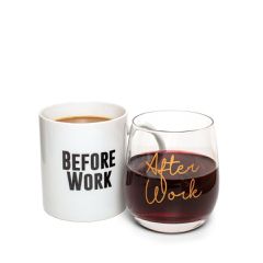 Before Work, After Work Mug & Wine Mug & Glass Set / Gadgets