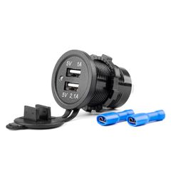 Πριζα Με 2 Θυρες Usb Και Καπακι Μαυρη 12/24V5V 3.1A Φ37 mmχ51mm MOD-03