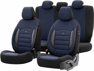 Καλύμματα Αυτοκινήτου Otom Sport Plus Design Universal Βαμβακερό Ύφασμα / Rachel / Δερματίνη Σετ Εμπρός / Πίσω Μαύρο - Μπλε SPTPLS-104 11 Τεμάχια