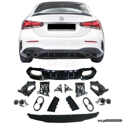 Diffuser Πίσω Προφυλακτήρα Για Mercedes-Benz A-Class W177 19+ Sedan Amg Look Με Μπούκες Χρωμίου