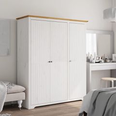 Ντουλάπα BODO Λευκή/Καφέ 146x53,5x173 εκ. Μασίφ Ξύλο Πεύκου 355063