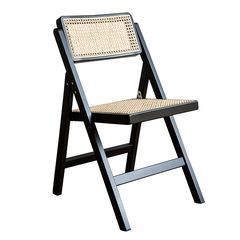 167-000015 Καρέκλα Yoko pakoworld πτυσσόμενη μπεζ pvc rattan-μαύρο πόδι 45,0x54,0x81,0εκ Elm wood+cane back+cane seat BLACK - BEIGE, 1 Τεμάχιο