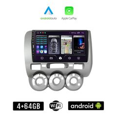 HONDA JAZZ 2002-2008 Android οθόνη αυτοκίνητου 4+64GB με GPS WI-FI (ηχοσύστημα αφής 9" ιντσών Apple CarPlay Android Auto 4GB Car Play Youtube Playstore MP3 USB Radio Bluetooth Mirrorlink εργοστασ