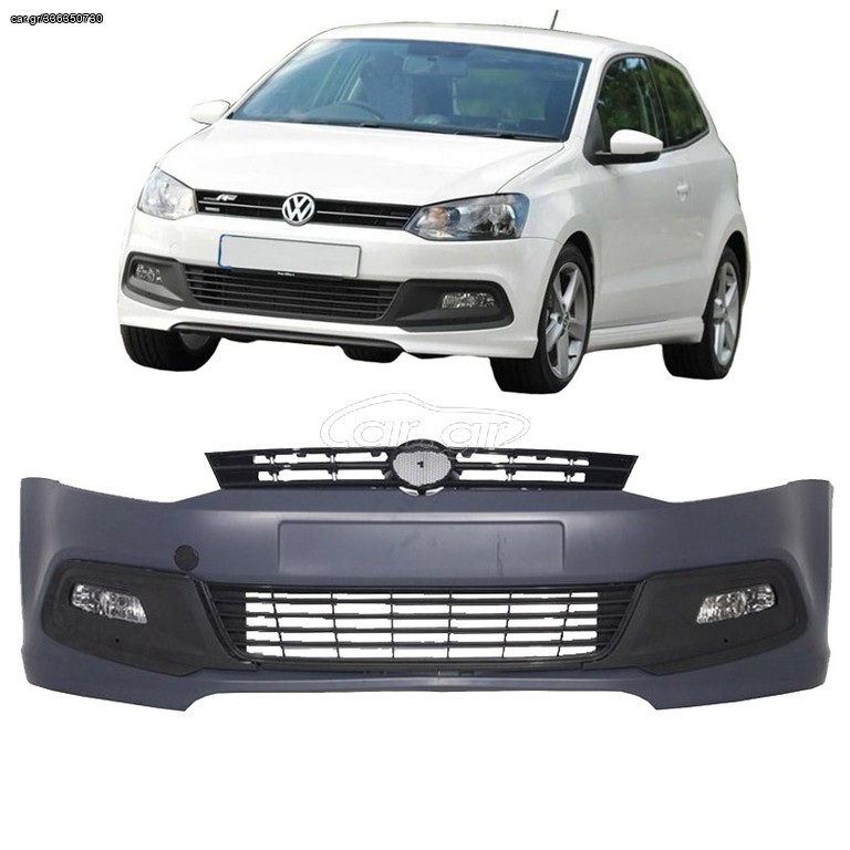 Μπροστά Προφυλακτήρας Για VW Polo 6R 09-17 R Line Look Με Μάσκα & Προβολείς
