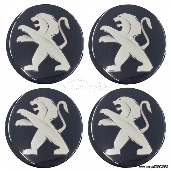 Peugeot αυτοκόλλητα ζαντών 7,2cm μαύρο/χρώμιο με επικάλυψη σμάλτου – 4 τεμ.