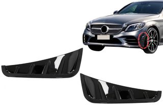 ΕΜΠΡΟΣ ΣΠΟΙΛΕΡ Front Bumper Flaps Side Fins Flics Mercedes C-Class W205 S205 Sedan T-Model Facelift (2018-2020) Piano Black