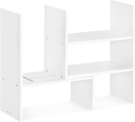 Navaris Desk Organizer Shelf Unit - Ρυθμιζόμενη Βάση Οργάνωσης Γραφείου από Μπαμπού / Ξύλινο Ράφι Κουζίνας - 51 x 40 x 15.5 cm - White (54165.02) 54165.02