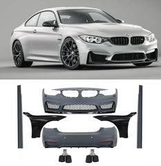 Complete Body Kit BMW 4 Series F32 F33 Coupe Cabrio (2013-2017) with Front Fenders and Dual Twin Exhaust Muffler Tips Carbon Fiber M4 Design