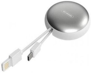 WK πτυσσόμενο USB 2 καλώδιο USB micro/ iphone - USB-A αρσενικό άσπρο-ασημί (WDC-063) (OEM)