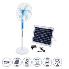 GloboStar® SOLARA-FAN 85355 Solar Fan Αυτόνομος Ηλιακός Επιδαπέδιος Ανεμιστήρας 25W 2 Λειτουργιών Ρεύματος με AC 220-240V ή με Φωτοβολταϊκό Panel 9V 12W & Επαναφορτιζόμενη Μπαταρία Li-ion 7.4V 4400mAh