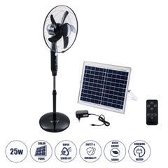 GloboStar® SOLARE-FAN 85358 Solar Fan Αυτόνομος Ηλιακός Επιδαπέδιος Ανεμιστήρας 25W 2 Λειτουργιών Ρεύματος με AC 220-240V ή με Φωτοβολταϊκό Panel 9V 15W & Επαναφορτιζόμενη Μπαταρία Li-ion 7.4V 6000mAh