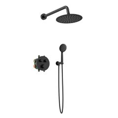 Orabella Terra|Preciosa Black matt - Set εντοιχισμού, με θερμοστατική μπαταρία λουτρού 2 σημείων με στρόγγυλλη κεφαλή, βραχίονα, παροχή - στήριγμα και τηλέφωνο ντουζ με σπιράλ 10289