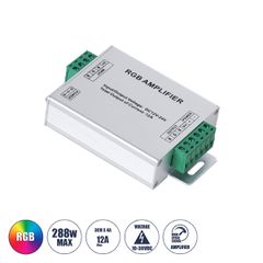 GloboStar® 73392 DC Power & Signal High Speed Amplifier Ενισχυτής Ισχύος & Σήματος Υψηλών Ταχυτήτων 3 Καναλιών DC 12-24V 3 x 4A 96W - Max 12A 288W - IP20 RGB Μ10.5 x Π6.5 x Υ2.5cm - 2 Years Warranty