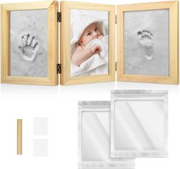 Navaris Baby Picture Frame with Plaster Cast - Κορνίζες από Ξύλο Πεύκου με Σετ 3D Αποτύπωσης Ποδιού - Χεριού από Πύλο για Βρέφη - Beige (51822.01) 51822.01