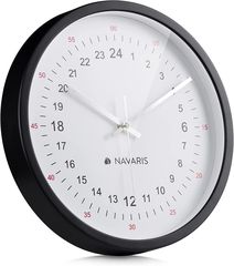 Navaris Analogue Wall Clock 24H - Αναλογικό Ρολόι Τοίχου από Γυαλί και Πλαστικό - 30 x 30 x 4 cm - Black / White (55028.35.48) 55028.35.48
