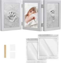 Navaris Baby Picture Frame with Plaster Cast - Κορνίζες από Μπαμπού με Σετ 3D Αποτύπωσης Ποδιού - Χεριού από Πύλο για Βρέφη - Grey (51822.03) 51822.03