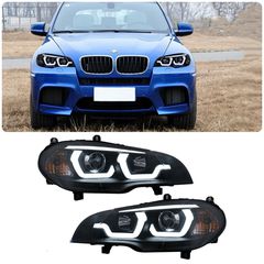 Φανάρια Εμπρός Tube Light LED DRL Angel Eyes BMW X5 E70 (2007-2013) Black ΕΤΟΙΜΟΠΑΡΑΔΟΤΑ