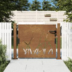 Πόρτα Κήπου με Σχέδιο Χόρτου από Ατσάλι Corten 100x75 εκ. 153172