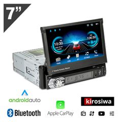 Kirosiwa αναδιπλούμενη οθόνη 7" ιντσών με Bluetooth, USB, Apple CarPlay και Android Auto (ΕΛΛΗΝΙΚΟ ΜΕΝΟΥ αυτοκινήτου 1 DIN MP3 MP5 1DIN Mirrorlink Universal SD Card 4x60W Ελληνικά ήχος OEM ηχοσύστημα