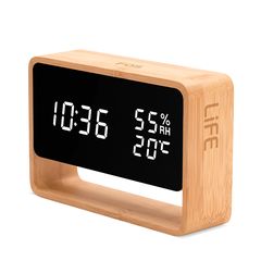 LIFE FOS Bamboo ψηφιακό θερμόμετρο / υγρόμετρο εσωτερικού χώρου με ρολόι, ξυπνητήρι και φωτάκι νυκτός