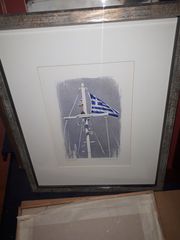λιθογραφία του Χ. Καλντεμη  Ελληνική σημαία 