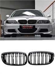 ΣΕΤ Μάσκες / Καρδιές Εμπρός BMW 3 (E46) ~~Sedan Facelift~~ (2001-2005) !!M4 LOOK!! Μαύρο Γυαλιστερό