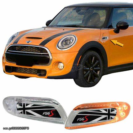 Πλαϊνά Φλας Φτερού Για Mini Cooper F56 13+ Union Jack Flag Black Led White 2 Τεμάχια (CAR0025090)