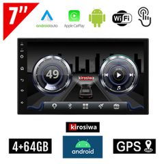 Kirosiwa 4+64GB οθόνη αφής 7" ιντσών Android ηχοσύστημα αυτοκινήτου με WI-FI GPS Bluetooth USB Apple Carplay Android Auto (4GB Youtube Spotify 2 DIN Mirrorlink 2DIN MP3 MP5 4x60W Universal camera)