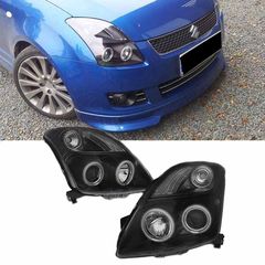 Μπροστινά Φανάρια Set Για Suzuki Swift 05-10 ccfl Angel Eyes Μαύρα H1/H1Sonar (CAR0020832)