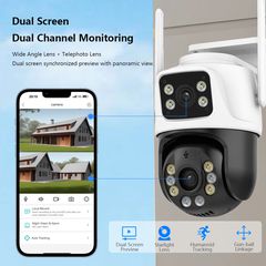 PTZ WiFi IP Camera Security Protection Dual Lens Screen Color Night Vision