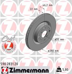ZIMMERMANN 590.2831.20 Δισκόπλακα για TOYOTA Yaris III Hatchback (XP13)