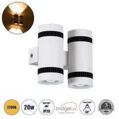 GLOBOSTAR® CANNONAL 60578 Μοντέρνο Φωτιστικό Τοίχου - Απλίκα LED 20W 2300lm 30° AC 220-240V IP20 Θερμό Λευκό 2700K - Bridgelux COB Chip & TÜV SÜD Driver - Μαύρο Ματ & Λευκό Ματ - Μ12 x Π6.5 x Υ11cm -