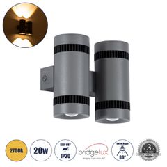 GLOBOSTAR® CANNONAL 60579 Μοντέρνο Φωτιστικό Τοίχου - Απλίκα LED 20W 2300lm 30° AC 220-240V IP20 Θερμό Λευκό 2700K - Bridgelux COB Chip & TÜV SÜD Driver - Μαύρο Ματ & Γκρι Ανθρακί Ματ - Μ12 x Π6.5 x Υ
