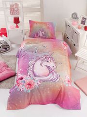 Σετ σεντόνια μονά Unicorn Art 6114 διαστάσεων 165x240cm σε ροζ χρώμα