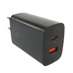 Φορτιστής GaN Charger - Adapter 1C1A με 1 Θύρα USB-A και 1 Θύρα USB-C 65W Power Delivery / Fast Quick Mobile Phone , Tablet , Notebook Charger Μαύρος ( Κωδ.60283 )
