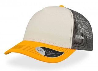 Atlantis 899 Rapper Canvas καπέλο Πεντάφυλλο τζόκεϊ με δίχτυ 100% Βαμβακερός Καμβάς 260g WHITE/YELLOW/GREY