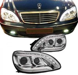 ΦΑΝΑΡΙΑ ΕΜΠΡΟΣ Headlights LED DRL MERCEDES Benz W220 S Class (1998-2005) Chrome Design